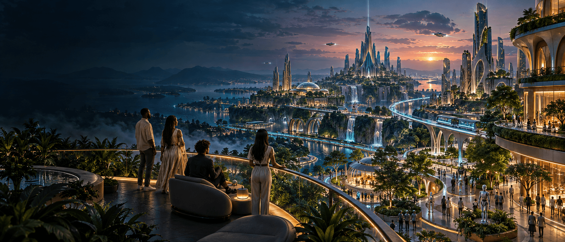 Human visitors overlook the living Genesis City